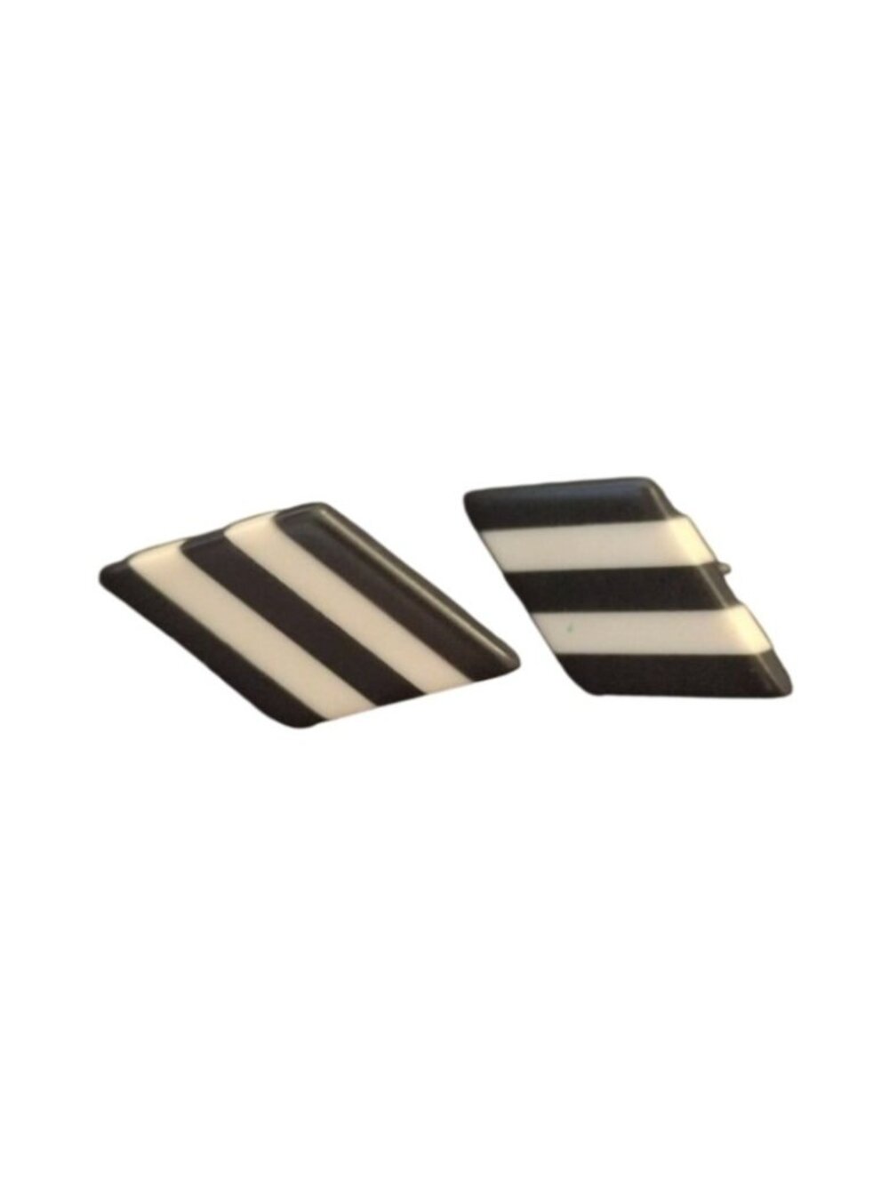 Vintage Black Ivory Striped Geometric Stud Earrings Art Deco Minimalist Retro